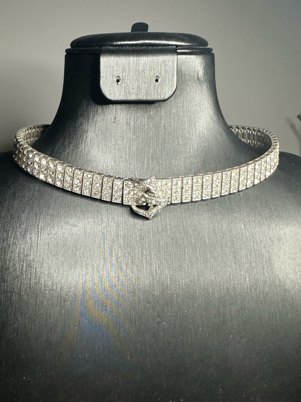 Pavé Crystal Sterling Silver Choker Necklace with Buckle Accent